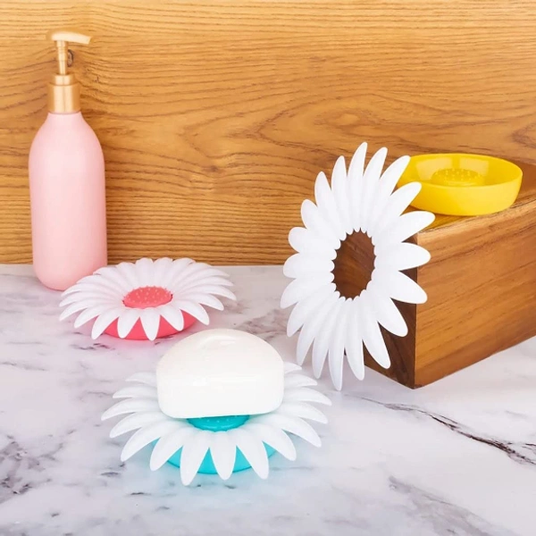 Flower Shape Portable Soap Dish Holder Soap Case with Liquid Drain Plate for Bathroom and Kitchen Flower Shape Portable Soap Dish Holder Soap Case.(PACK OF 3) 
